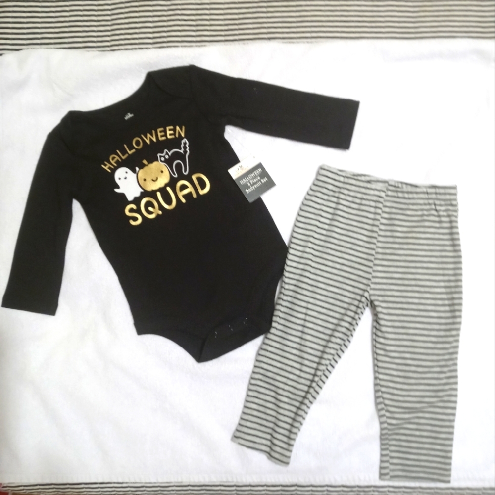 Celebrate Halloween 2 PC Black Bodysuit/Black/Gray Pants Set 18M